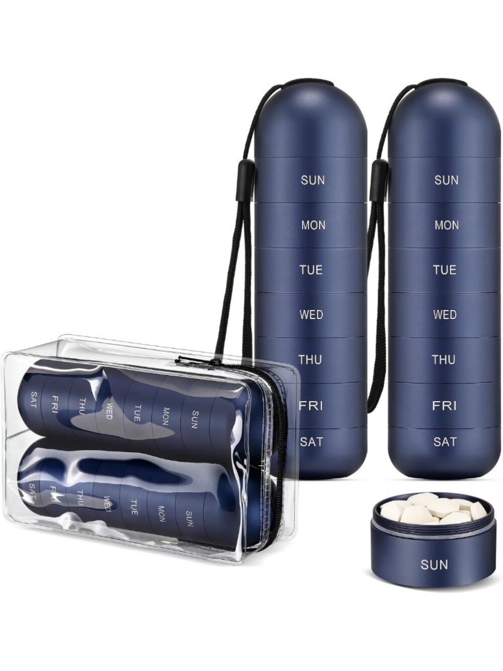 2 Pack Portable Waterproof Weekly Pill Organizer - Large Aluminum Case for